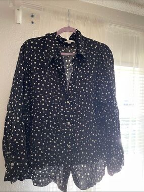 Vince Black Blouse with White Polka Dots